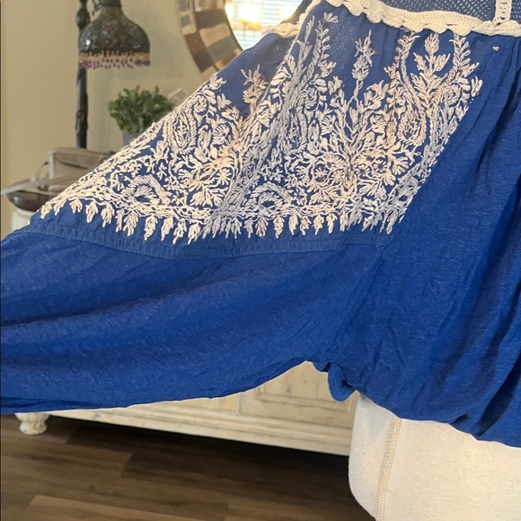 Free People Royal Blue Blouse with White Embroidery - Picture 5 of 6